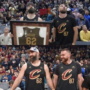 Travis and Jason Kelce Attend Heartwarming Bobblehead Gift Ceremony: Cavaliers Surpass Expectations with a Thoughtful Number 62 Jersey for Jason.