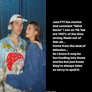 Hailey Bieber slams ‘FALSE’ theories circulating about marriage to Justin Bieber on TikTok – after her father sparked concern for couple