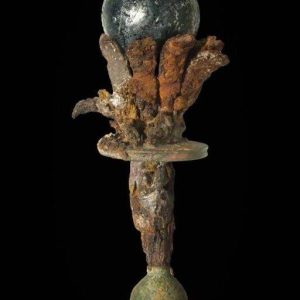 The imperial sceptre of the Roman Emperor Maxentius (306 - 312 CE) - the only surviving example known. Topped with a crystal sphere, it was discovered near the base of the Palatine Hill in 2006, alongside several imperial banners.