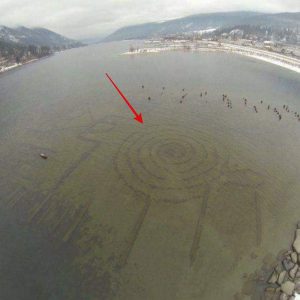 An underwater geoglyph accidentally captured by a pilot on Kootenay Lake (St. Nelson), ten hours from Vancouver, Canada. (Photo by Rob Antill)